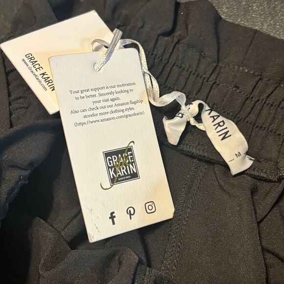 Grace Karin Black High Waist Paperbag Pants Belted NWT Women’s M Work Office - Picture 6 of 7